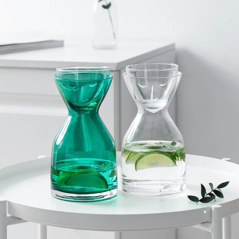 HULIANFU Personality Glass Water Bottle Set with Cup Heat-Resistant Juice Beverage Bottle Flower Tea Jug Creative Home Drinkware Supplier