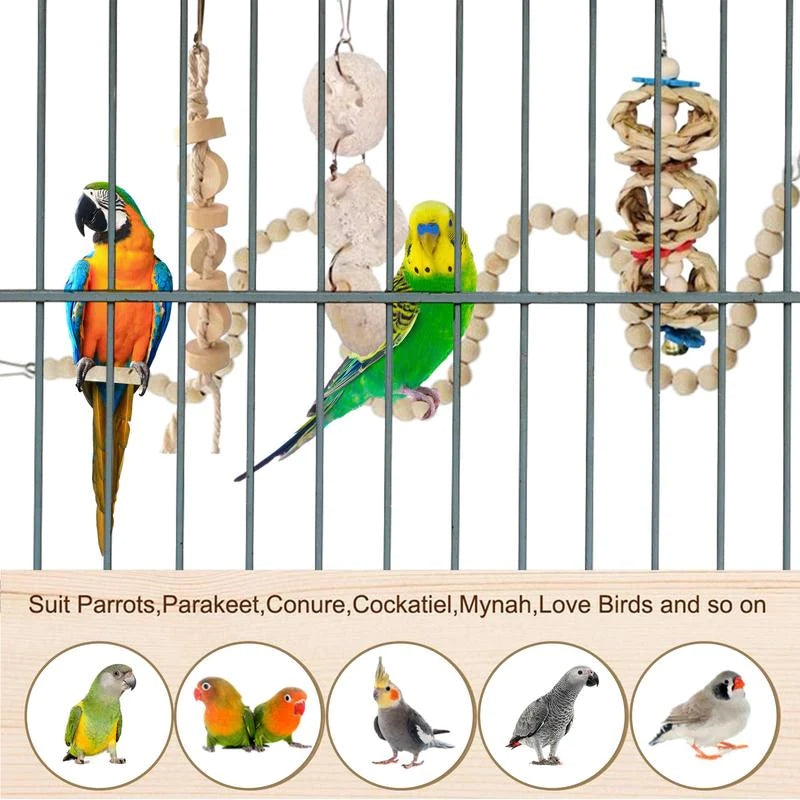 HULIANFU Parrot Swing Chewing Toy Wooden Bird Toys 7 Pcs Small Parrot Chewing Toy Kit Perfect Wooden Bird Toy For Small Parrots Conures