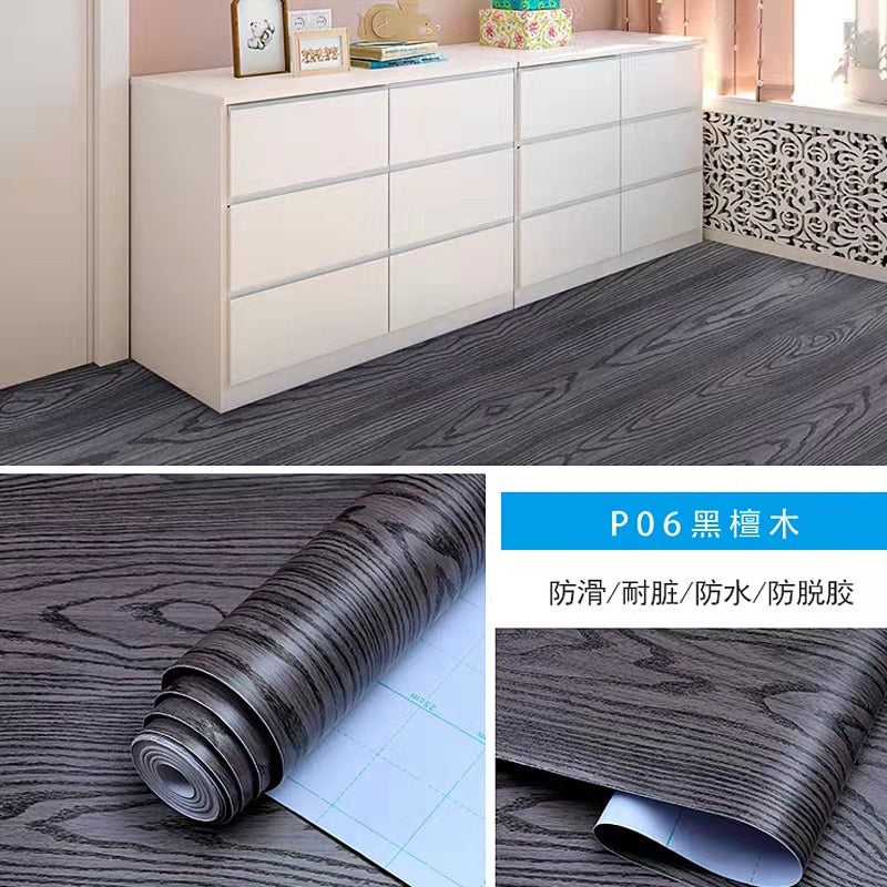 HULIANFU 2023 PVC Non-slip Self-adhesive Floor Stickers Living Room Bedroom Wood Grain Waterproof Floor Stickers Slip Wear-resistant Wallpaper