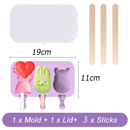 HULIANFU Silicone Ice Cream Mold Popsicle Siamese Molds with Lid DIY Homemade Ice Lolly Mold Cartoon Cute Image Handmade Kitchen Tools