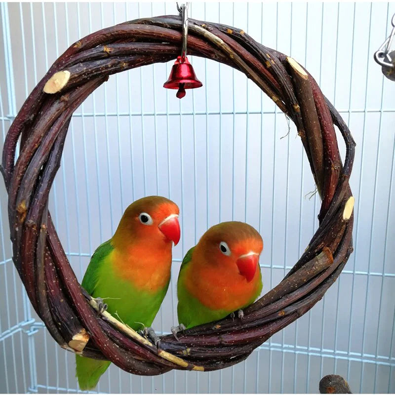 HULIANFU Parrot Ring Bird Swing Apple Branch Braided Ring Bird Stand Rattan Ring Biting Toy Bird Cage