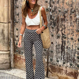 Vintage Plaid Thin Pants Women High Waist Wide Leg Trousers Summer Loose Casual Female Fashion Streetwear Straight Trousers