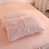 HULIANFU Nordic Pure Color Plush Duvet Cover Set with Sheet Pillow Covers Furry Winter Warm Kawaii Bedding Set Luxury Single Bed Sets