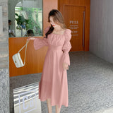 Hulianfu Backless Sexy Vintage Fairy Dress Women Sweet Elegant Princess Evening Party Dresses Female Casual Korean Long Sleeve Chic Dress