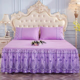 HULIANFU Lace Skirt Bedding Bed Princess Beige Lace Bed Skirt 1 Pair Pillowcase Three-piece Bed Cover Twin Bedspreads