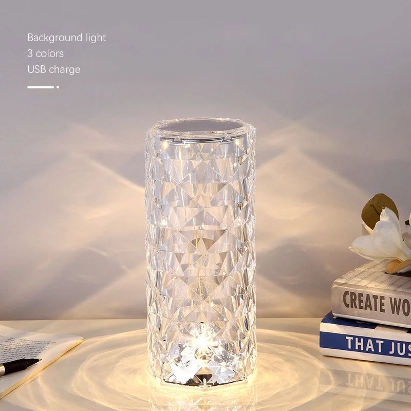 HULIANFU Spanish Acrylic Diamond Crystal Lamp Rose Light Projector 3/16 Color Adjustable Romantic Bedroom Touch Night Light