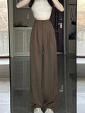 Coffee Colored Wide Leg Pants For Women's Spring And Autumn High Waisted Draped Straight Suit Pants Versatile