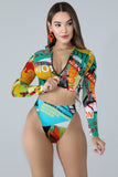 Women Swimsuit Bathing Suit 2 Pieces Swimwear Long Sleeves Floral Print Female Bikini Suits Rash Guard Fashion New