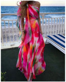 hulianfu Long Dress Women Y2k Party Dresses High Waist Tie Dye Print Elegant Prom Dress Sexy Work Maxi Beach Vacation Vestidos