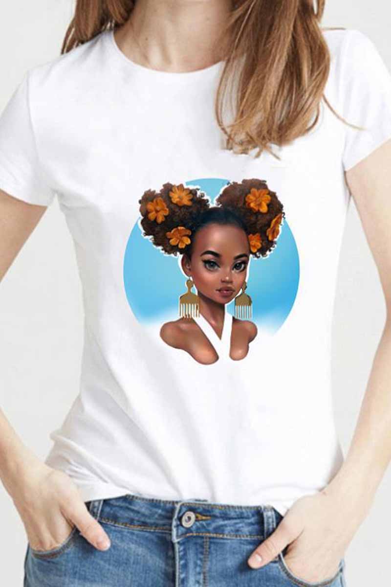 hulianfu colorful Girl Carton Print T-shirt