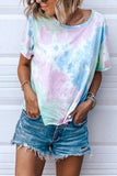 hulianfu O Neck Tie-Dye Tops