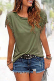 hulianfu Short-sleeve Loose Tassel T-shirt(3 Colors)