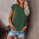 Solid Tops Tee Shirts Women Pocket T-shirt Summer Casual O-neck Loose T Shirt Short Sleeve Female Soft Tops mujer camisetas