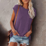 Solid Tops Tee Shirts Women Pocket T-shirt Summer Casual O-neck Loose T Shirt Short Sleeve Female Soft Tops mujer camisetas