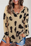 Leopard V Neck Woman tshirts Long Sleeve Loose Top Women Casual Soft Tops Tee Shirts Female harajuku mujer camisetas