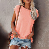 Solid Tops Tee Shirts Women Pocket T-shirt Summer Casual O-neck Loose T Shirt Short Sleeve Female Soft Tops mujer camisetas