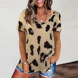 Leopard V Neck Woman tshirts Long Sleeve Loose Top Women Casual Soft Tops Tee Shirts Female harajuku mujer camisetas