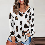 Leopard V Neck Woman tshirts Long Sleeve Loose Top Women Casual Soft Tops Tee Shirts Female harajuku mujer camisetas