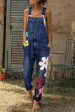 hulianfu Flower-printed Baggy Jeans With Suspenders(3 Colors)