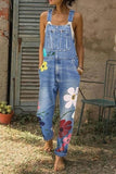 hulianfu Flower-printed Baggy Jeans With Suspenders(3 Colors)