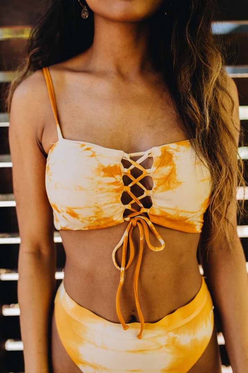 hulianfu Bandage Light Yellow Bikini Set