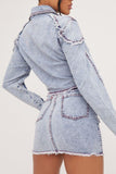 hulianfu Patchwork On-trend Washed Denim Skirt Suit