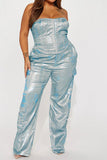 hulianfu Metallic Coated Bright Multi Pocket Pant Suit