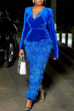 hulianfu Blue Pretty Tassel Maxi Dress