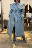 hulianfu Denim On-trend Denim Overcoat With Belt