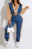 hulianfu Patchwork Boyish Zipped Design Pant Suit