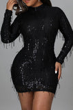 hulianfu Sequined Sparkly Tassels Mini Dress