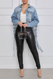 hulianfu Solid Color Stylish Tassels Denim Jacket