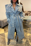 hulianfu Denim On-trend Denim Overcoat With Belt