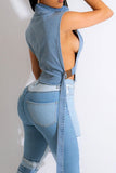 hulianfu Solid Color Hot Buckled Denim Camisole