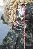 hulianfu Sequin Patchwork Camouflage Lapel Cute Coat With Belt