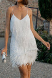 hulianfu Feather&Sequined Sweet Mini Dress