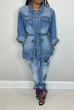 hulianfu Gradient Versatile Belted Denim Coat