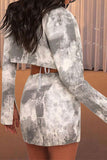 hulianfu Tie Dye Hot Zipped Design Skirt Suit