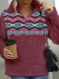 Women's Sweatshirt Pullover Ethnic Tribal Quarter Zip Purple Khaki Dark Gray Tribal Casual V Neck Long Sleeve Fleece Top Micro-elastic Fall & Winter