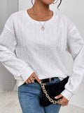 Women's Sweatshirt Pullover Basic White Solid Color Casual Round Neck Long Sleeve Textured Top Micro-elastic Fall & Winter