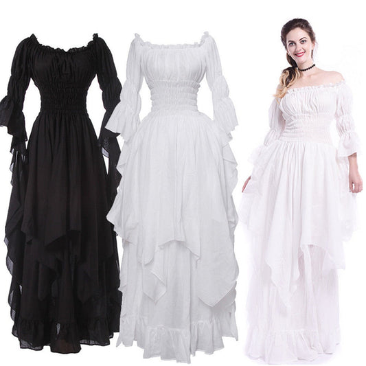 Vintage Victorian Medieval Dress Renaissance Black Gothic Dress Women Cosplay Halloween Costume Prom Princess Gown Plus Size 5XL