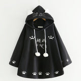 Lolita Cloak Harajuku Hoody Cloak Japanese Angry Cat Christmas Deer Fleece Cape Loose Pullover Batwing Sleeve Hoodie Coat