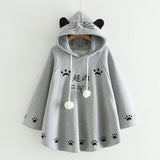 Lolita Cloak Harajuku Hoody Cloak Japanese Angry Cat Christmas Deer Fleece Cape Loose Pullover Batwing Sleeve Hoodie Coat