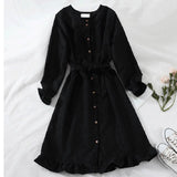 Winter Autumn Dress Women Pink Ruffle Long Sleeve Dress Christmas  Korean Kawaii Elegant Robe Femme Vintage Clothes Tunic