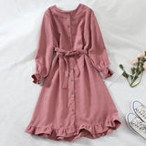 Winter Autumn Dress Women Pink Ruffle Long Sleeve Dress Christmas  Korean Kawaii Elegant Robe Femme Vintage Clothes Tunic