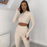 Winter Women 2 Two Piece Set Long Sleeve Crop Tops Tshirt Leggings Pants Set Bodycon Sport Fitness Tracksuit