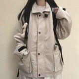 Basic Jackets Women Chic All-match Retro Solid Zipper Design Ulzzang Lovely Fashion Teens Overcoats Daily Vintage Womens Outwear