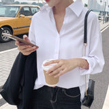 hulianfu Summer New Arrival Women Solid Black Chiffon Blouse Long Sleeve Casual Shirt Women's Korean BF Style Chic Tops Feminina Blusa T0