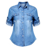 hulianfu  S-XL Streetwear Clothes hulianfu  Button Women Shirts New Womens Retro Jean Soft Denim Long Sleeve Casual Shirt Tops Blouse