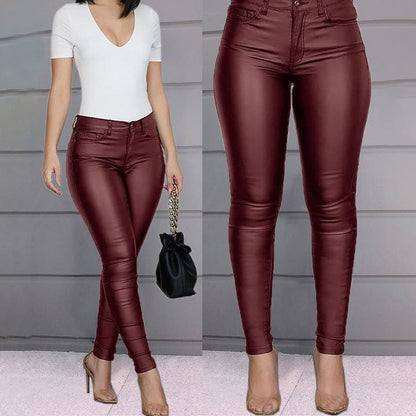 Spring Women Pu Leather Pants Black Sexy Stretch Bodycon Trousers High Waist Long Casual Pencil S-3XL Winter